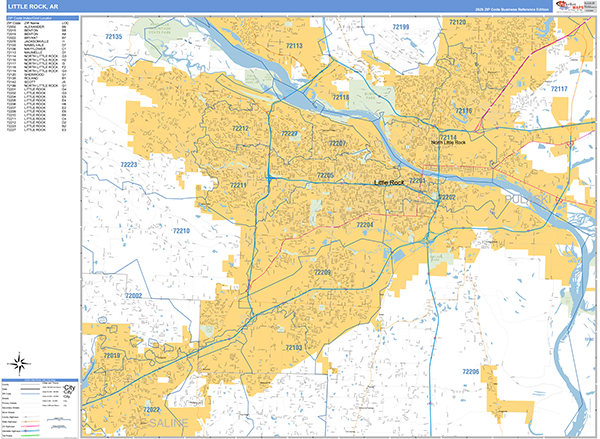 Little Rock City Wall Map Basic Style